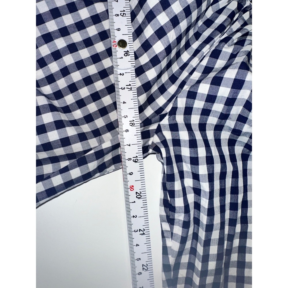 Madewell Navy White Gingham Smocked Off The Shoulder‎ Cotton Blouse G1547 SP 17 - Picture 2 of 11